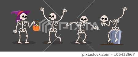 Set of Skeleton ghost . Halloween cartoon characters . Gray isolate background . Vector . 106438667