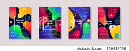 Shape patterns. Geometric color design. Liquid graphic gradient. Creative fluid cool bubbles. Bright flat spots. Dots and simple icons. Abstract splash. Minimal stains. Vector Memphis tidy posters set Shape patterns. Geometric color design. Liquid graphic gradient. Creative fluid cool bubbles. Bright flat spots. Dots and simple icons. Abstract splash. Minimal stains. Vector Memphis tidy posters set 106438966