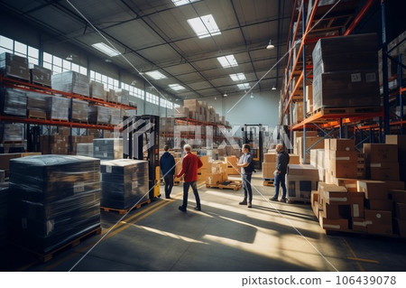 People working in a distribution warehouse AI-generated image AI image 106439078