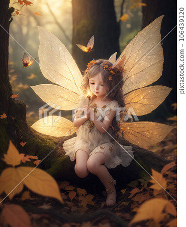 Illustration art of a fairy in the autumn forest (AI generated image) 106439120