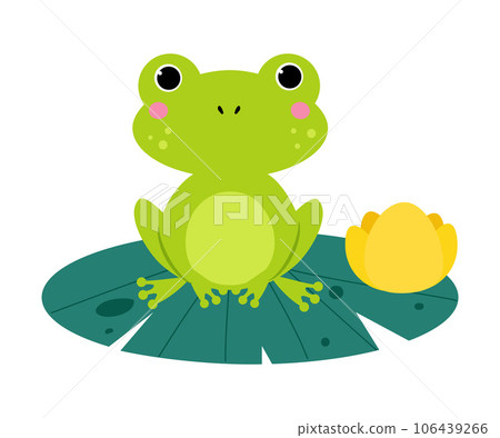 Happy Green Frog with Protruding Eyes Sitting on Pad Vector Illustration Happy Green Frog with Protruding Eyes Sitting on Pad Vector Illustration 106439266