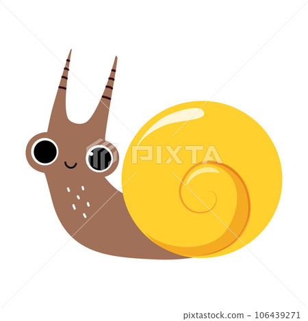 Happy Snail with Yellow Coiled Shell on Its Back Vector Illustration 106439271