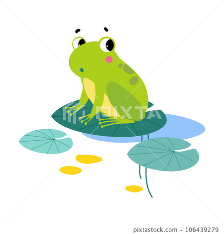 Happy Green Frog with Protruding Eyes Sitting on Pad Vector Illustration Happy Green Frog with Protruding Eyes Sitting on Pad Vector Illustration 106439279