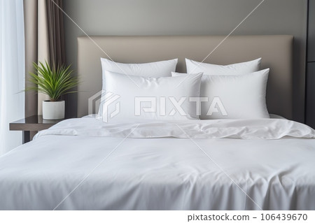 Bedroom with fluffy pillows AI generated image AI image Bedroom with fluffy pillows AI generated image AI image 106439670