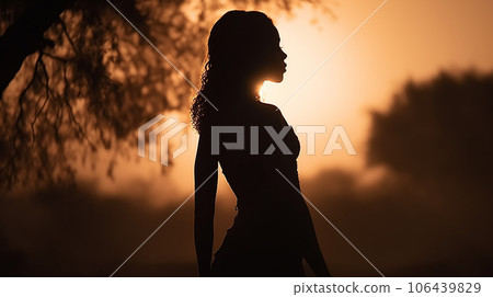 夕陽下的女人剪影 106439829