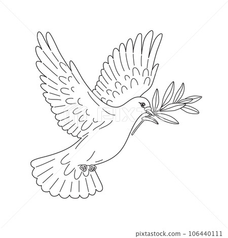 Dove Bird Carries an Olive Branch 106440111