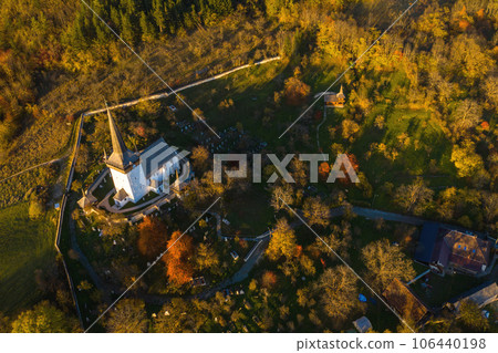 Aerial view of a protestant church Aerial view of a protestant church 106440198