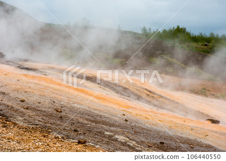 Geothermal activity in Hveragerdi, Iceland with hot springs 106440550