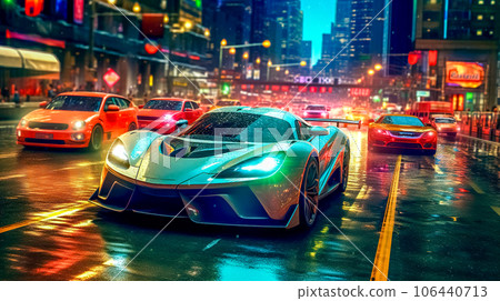 fast cars in the streets of the night city fast cars in the streets of the night city 106440713