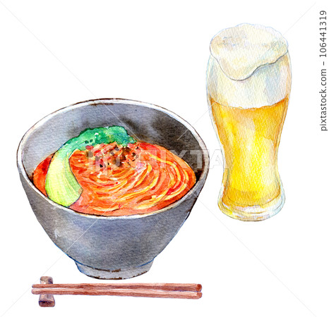 擔擔面和啤酒套裝水彩插圖 Machi Chuka 擔擔面和啤酒套裝水彩插圖 Machi Chuka 106441319