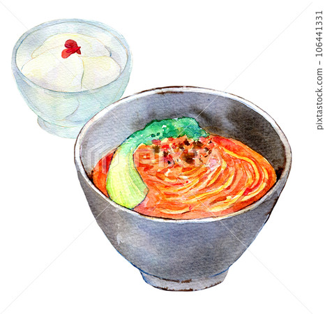 一套 tantanmen 和杏仁豆腐，水彩插圖 Machi Chuka 106441331