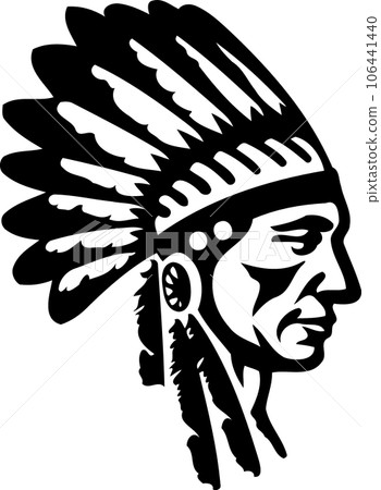 face of indian man with headdress in black and white face of indian man with headdress in black and white 106441440