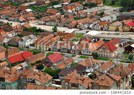 Transylvanian traditional village. A view from Rasnov castle Transylvanian traditional village. A view from Rasnov castle 106441858