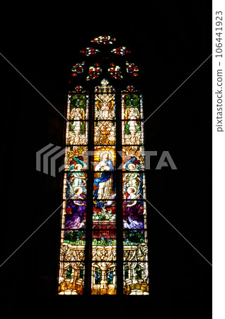 Stained glass window detail with Biblical scene Stained glass window detail with Biblical scene 106441923