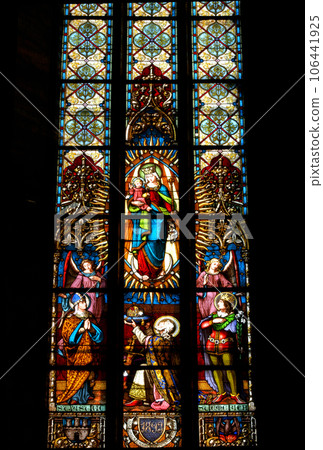 Stained glass window detail with Biblical scene Stained glass window detail with Biblical scene 106441925