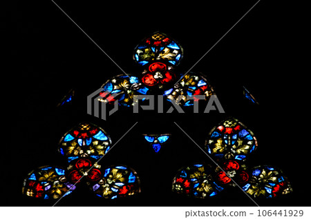 Stained glass window detail with Biblical scene Stained glass window detail with Biblical scene 106441929