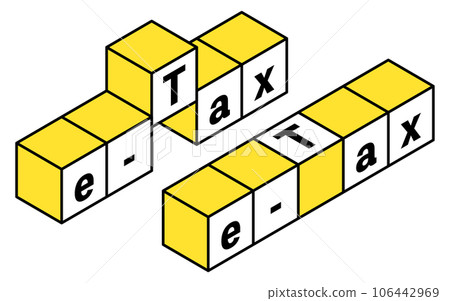 e-Tax isometric logo icon, building blocks e-Tax isometric logo icon, building blocks 106442969