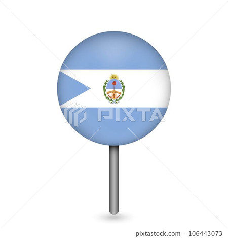 Map pointer with Corrientes Flag. Vector illustration. Map pointer with Corrientes Flag. Vector illustration. 106443073