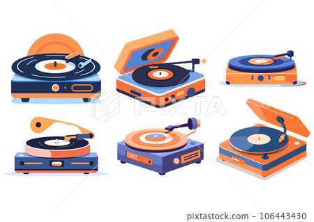 vintage record player in UX UI flat style vintage record player in UX UI flat style 106443430