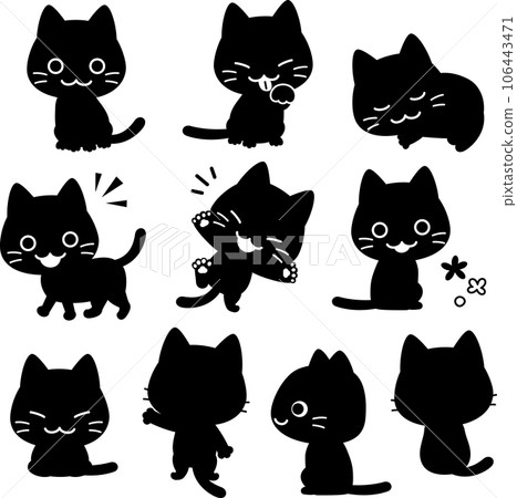 貓姿勢的單色插圖集 106443471
