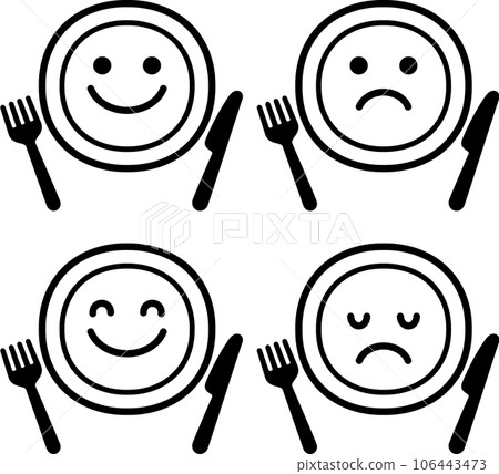 Plate and cutlery facial expression icon set Plate and cutlery facial expression icon set 106443473