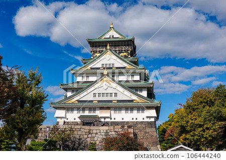The Osaka Castle Keep, colored by the clear autumn sky and colored leaves (Osaka City, Osaka Prefecture) 106444240
