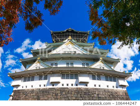 The Osaka Castle Keep, colored by the clear autumn sky and colored leaves (Osaka City, Osaka Prefecture) 106444247