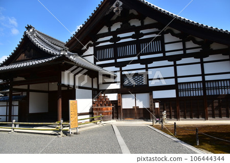Kyoto in spring in Japan, Kinkaku-ji Temple, a world heritage site, the back of a Zen-style building 106444344