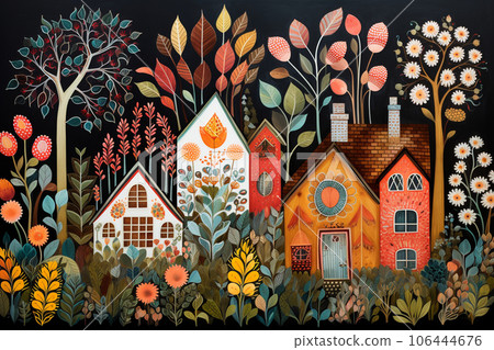 Fairy tale flowers and houses 106444676