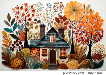 Fairy tale flowers and houses Fairy tale flowers and houses 106444680