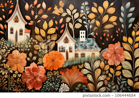 Fairy tale flowers and houses Fairy tale flowers and houses 106444684