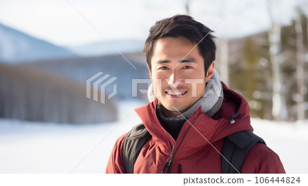 背景為冬季雪山的日本年輕男子肖像 背景為冬季雪山的日本年輕男子肖像 106444824