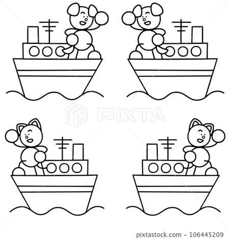 船上的狗和貓、狗和貓的線條畫集 106445209