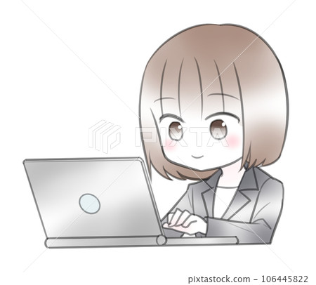Young woman in a suit working on a laptop 106445822
