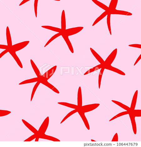 Vector seamless pattern with red starfish, sea stars on pink background. Simple ocean pattern with sea stars. Sea star, shell, starfish. Vector illustration Vector seamless pattern with red starfish, sea stars on pink background. Simple ocean pattern with sea stars. Sea star, shell, starfish. Vector illustration 106447679