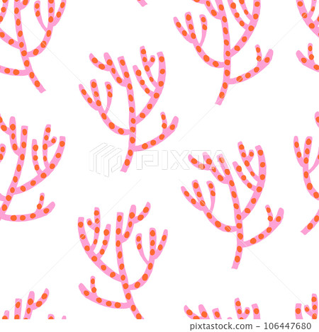 Cute vector seamless pattern with red corals on white background. Coral reef pattern. Vector illustration Cute vector seamless pattern with red corals on white background. Coral reef pattern. Vector illustration 106447680