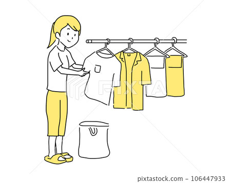 一個女人曬衣服的插圖 106447933
