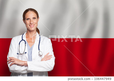 Polish  general practitioner doctor gp on the flag of Poland 106447949