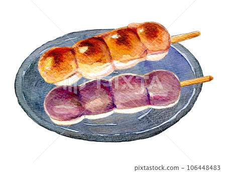 Watercolor illustration Japanese sweets skewered dango set 106448483