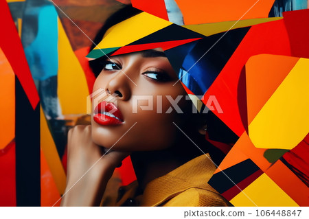 Popup poster with woman portrait. Colorful digital art Popup poster with woman portrait. Colorful digital art 106448847