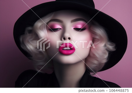 Beautiful woman with vivid makeup. Fashion model. Pink color palette Beautiful woman with vivid makeup. Fashion model. Pink color palette 106448875