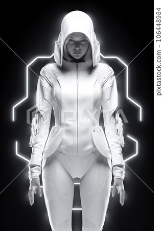 Girl in white futuristic clothes. Digital Technology. Artificial intelligence Girl in white futuristic clothes. Digital Technology. Artificial intelligence 106448984