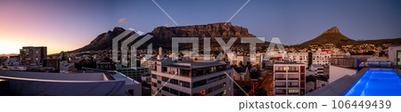 Aerial view of Cape Town city centre at sunset in Western Cape, South Africa 106449439