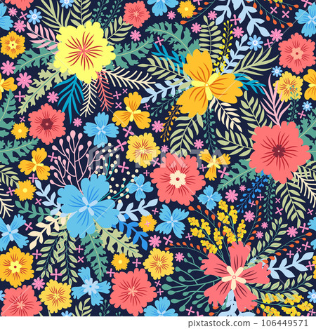 Fairy meadow with flowers seamless pattern. Cute feminine design Fairy meadow with flowers seamless pattern. Cute feminine design 106449571