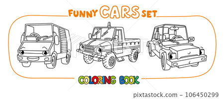 Funny small cars. Coloring book set Funny small cars. Coloring book set 106450299