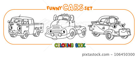 Funny small retro pickup truck cars coloring book 106450300