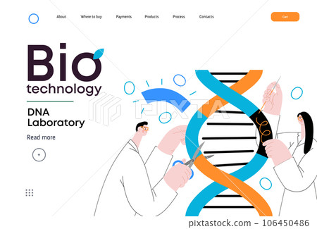 Bio Technology, DNA Laboratory -modern vector concept illustration of scientists dissecting DNA double helix, manipulating and rearranging fragments. Metaphor of advancements in agriculture, medicine Bio Technology, DNA Laboratory -modern vector concept illustration of scientists dissecting DNA double helix, manipulating and rearranging fragments. Metaphor of advancements in agriculture, medicine 106450486