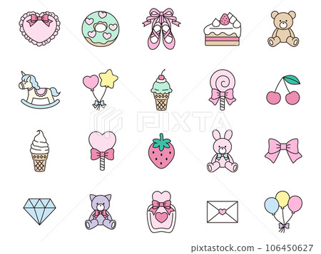 Cute icon set of rabbit, bear, cat stuffed animals, balloons, etc. 106450627