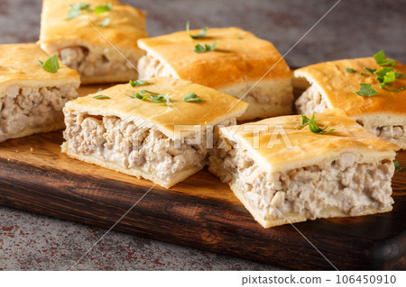 Delicious breakfast Sausage Cream Cheese Crescent Rolls close-up on a board. Horizontal Delicious breakfast Sausage Cream Cheese Crescent Rolls close-up on a board. Horizontal 106450910