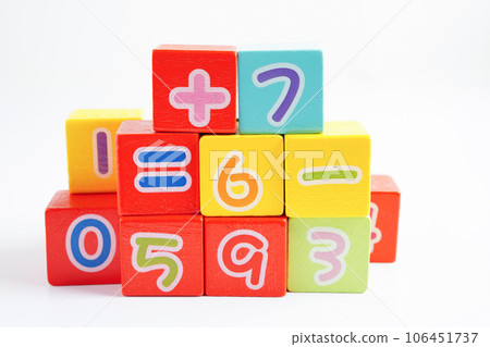 Number wood block cubes for learning Mathematic, education math concept. Number wood block cubes for learning Mathematic, education math concept. 106451737
